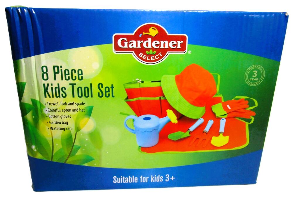 Gardener Select 8‑Piece Kids Gardening Set Apron Hat Gloves Bag & Tools Ages 3+
